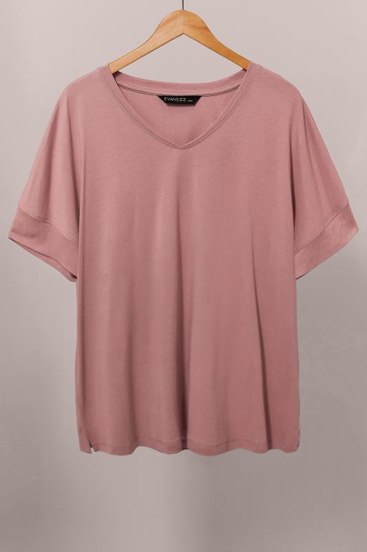 EVANS Plus Size Blush Pink V-Neck Modal Rich T-Shirt | Evans 5