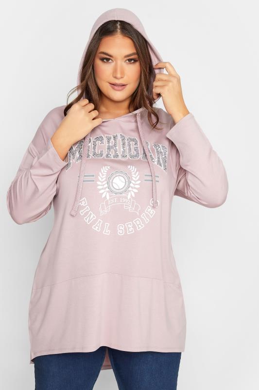 YOURS Plus Size Curve Purple 'Michigan' Slogan Longline Hoodie | Yours Clothing  4