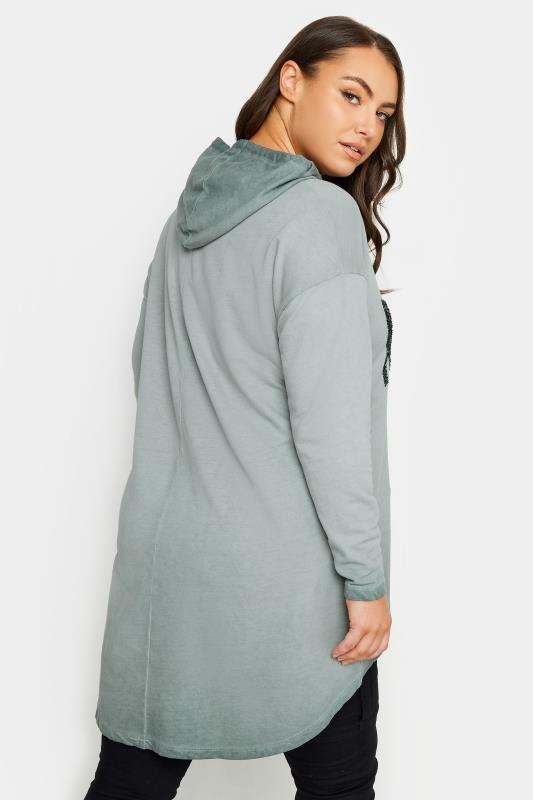 YOURS Plus Size Grey 'New York' Slogan Acid Wash Hoodie | Yours Clothing 3