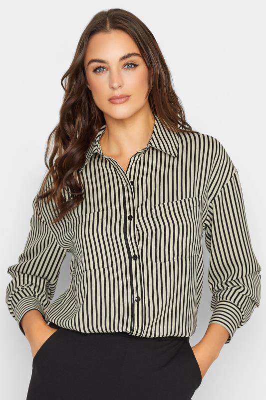 LTS Tall Women's Black & Cream Stripe Oversized Boyfriend Shirt | Long Tall Sally 1