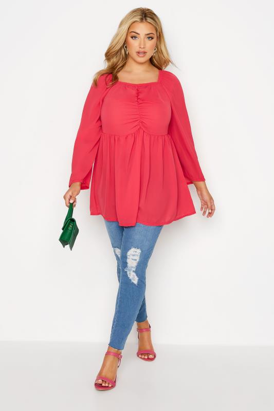 LIMITED COLLECTION Curve Hot Pink Ruched Blouse 2