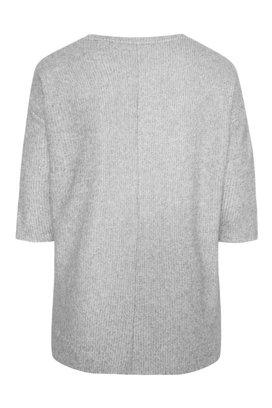 Plus Size Curve Grey Marl Button Sleeve Knitted Top | Yours Clothing 7