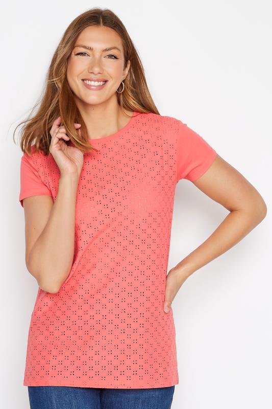LTS Tall Women's Coral Pink Broderie Anglaise Cotton T-Shirt | Yours Clothing 4