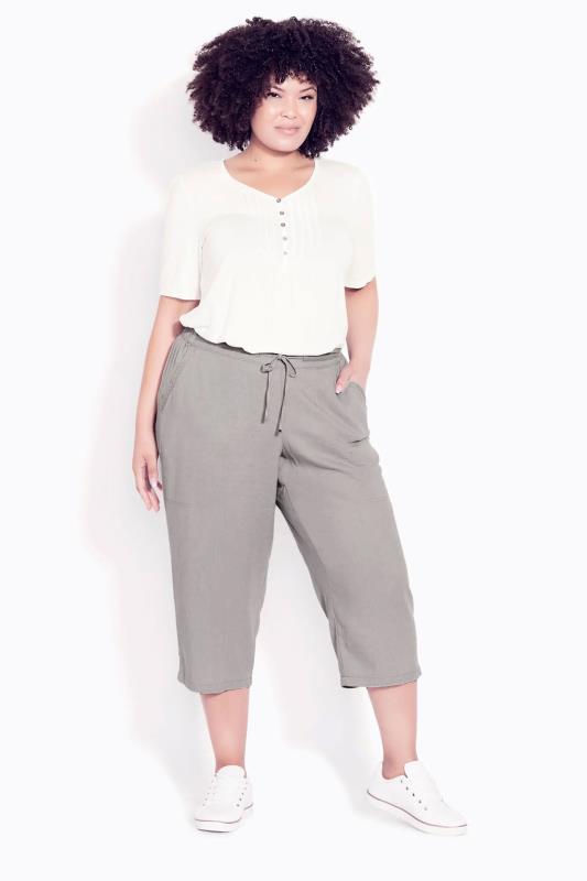 Plus Size  Evans Grey Elasticated Waist Cropped Trousers