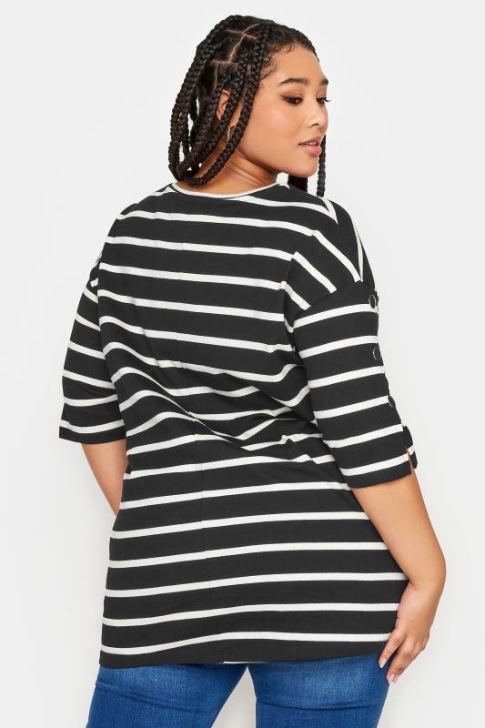 YOURS Plus Size Black Striped Button Sleeve Top | Yours Clothing 3