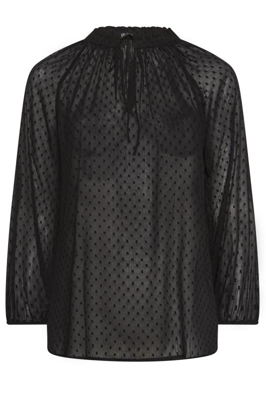 YOURS Plus Size Black Tie Neck Dobby Blouse | Yours Clothing 6