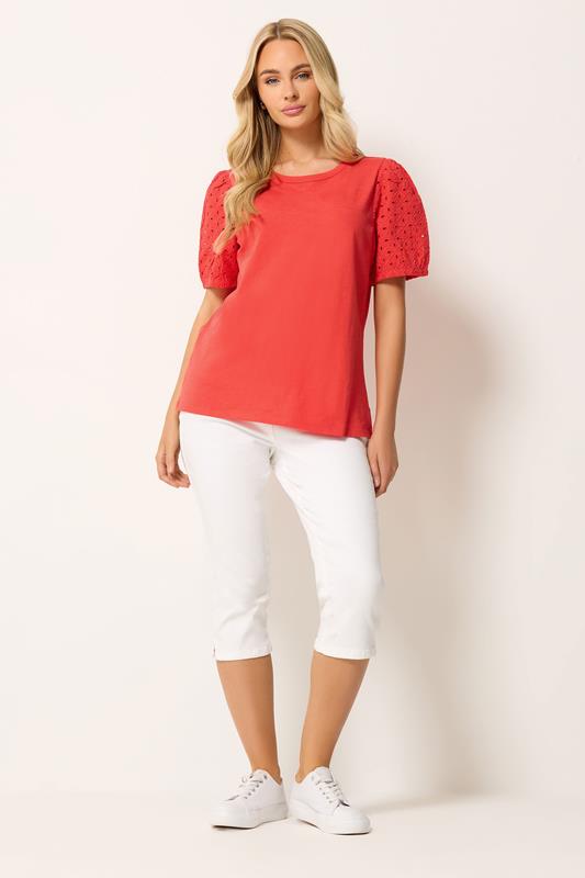 M&Co Orange Broderie Cotton Puff Sleeve Top | M&Co 1