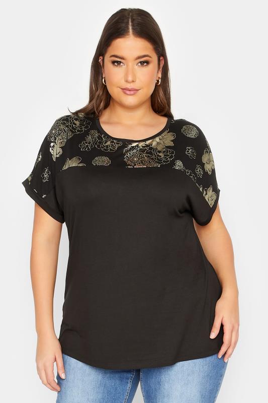  YOURS LUXURY Curve Silver Floral Foil Print Panel Top