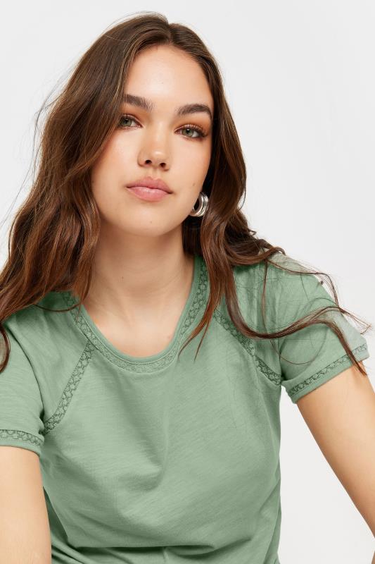 LTS Tall Women's Sage Green Crochet Detail T-Shirt | Long Tall Sally 5