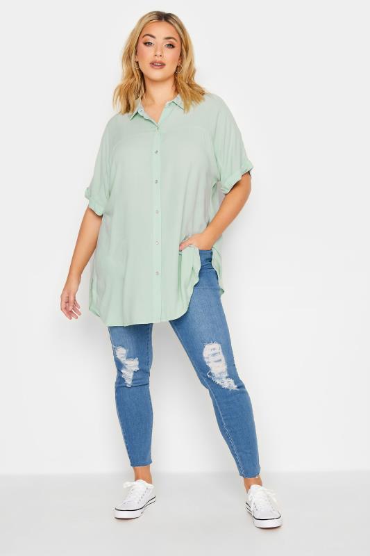YOURS Plus Size Sage Green Short Sleeve Shirt | Yours Clothing 2