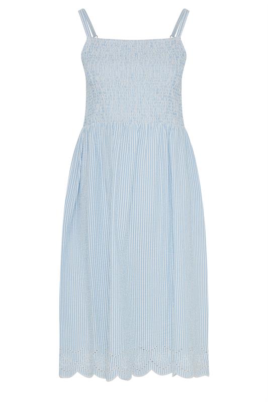YOURS Plus Size Blue Stripe Shirred Dress | Yours Clothing 5