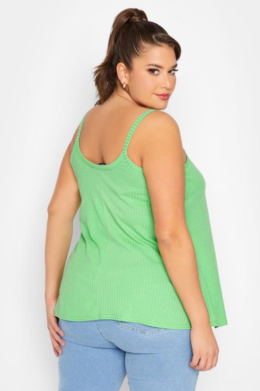 LIMITED COLLECTION Plus Size Green Ribbed Button Cami Vest Top | Yours Clothing  3
