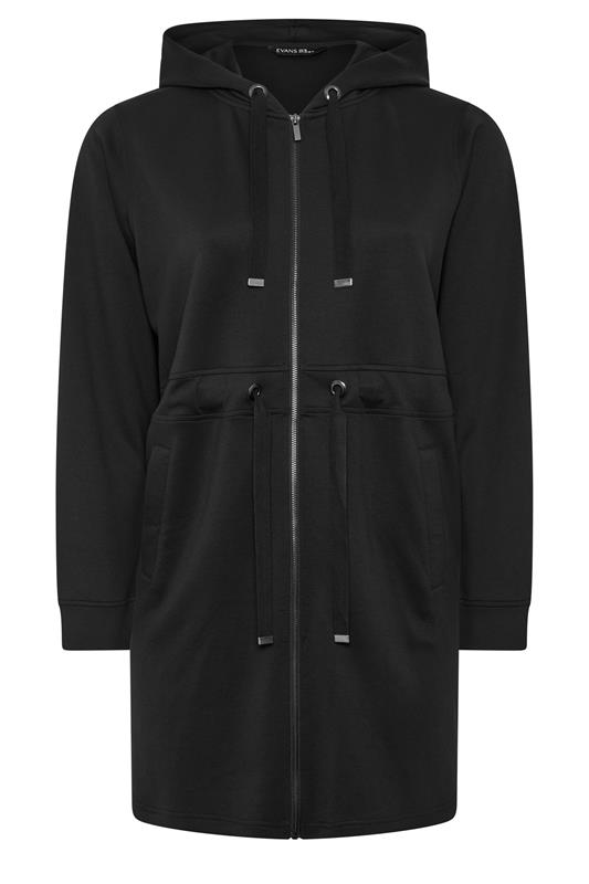 EVANS Plus Size Black Luxe Longline Zip Through Hoodie | Evans 1