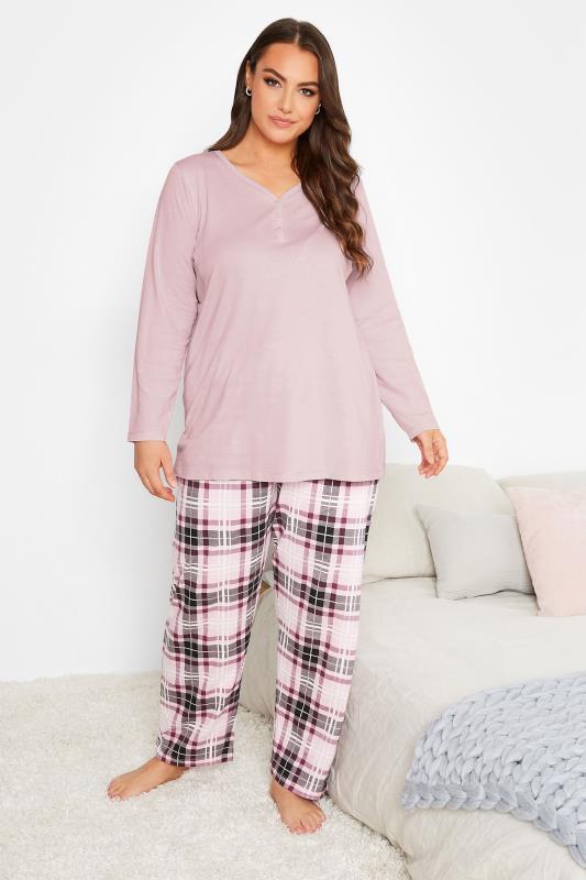 Curve Plus-Size Long Sleeve Blush Pink Pyjama Top | Yours Clothing 5