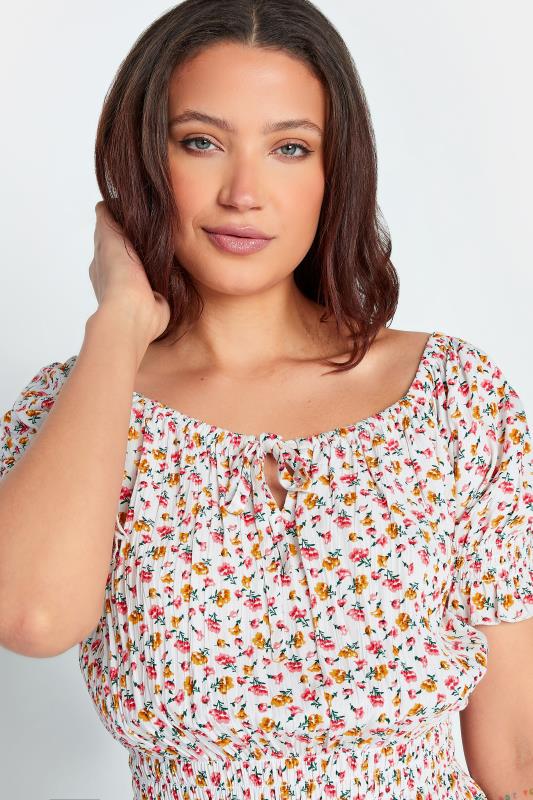 LTS Tall White Floral Crinkle Bardot Top | Long Tall Sally 4