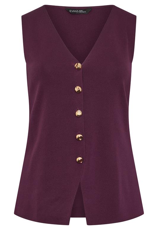 EVANS Plus Size Plum Purple Knitted Waistcoat | Evans 5