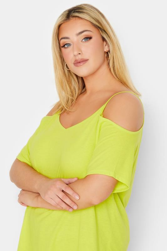 YOURS Plus Size Lime Green Cold Shoulder Top | Yours Clothing 4