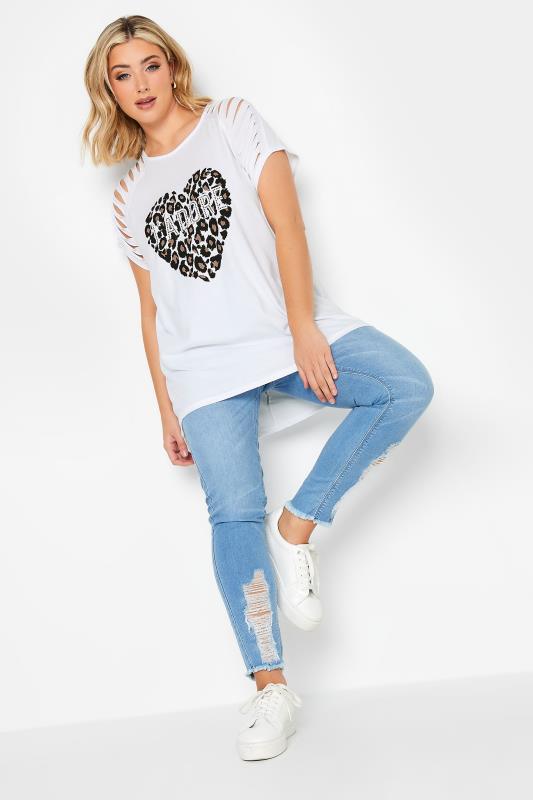 YOURS Plus Size White Leopard Print 'J'Adore' Distressed T-Shirt | Yours Clothing 2