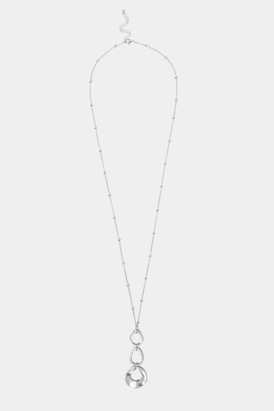 Silver Triple Oval Drop Long Necklace | Yours Clothing 2