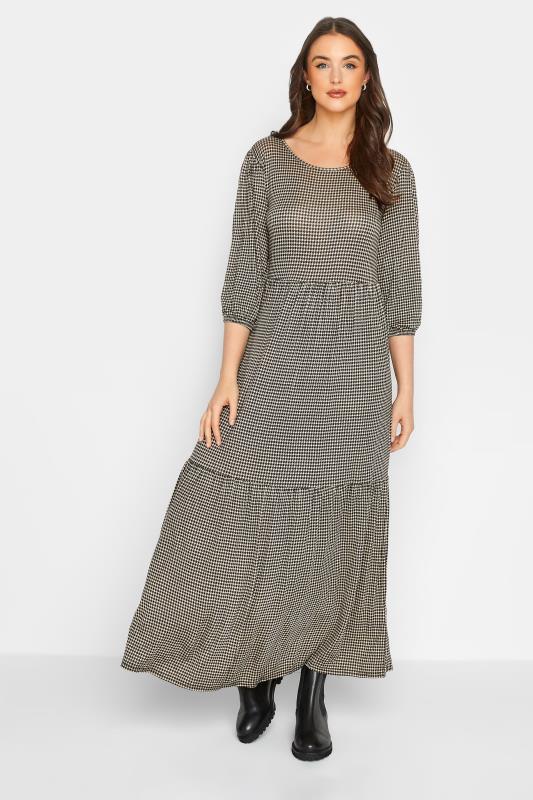 Tall  LTS Tall Beige Brown Dogtooth Check Midaxi Tiered Dress