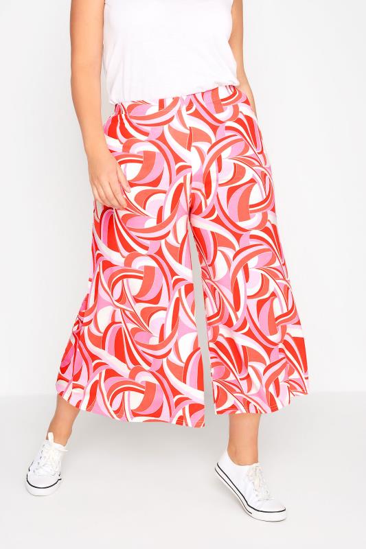Curve Pink Abstract Print Wide Leg Culottes_A.jpg