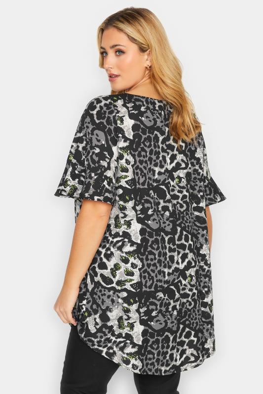 Plus Size Grey Animal Print Frill Sleeve Blouse | Yours Clothing 4