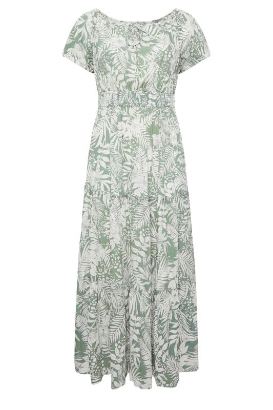 YOURS Plus Size Green Floral Print Bardot Maxi Dress |  6