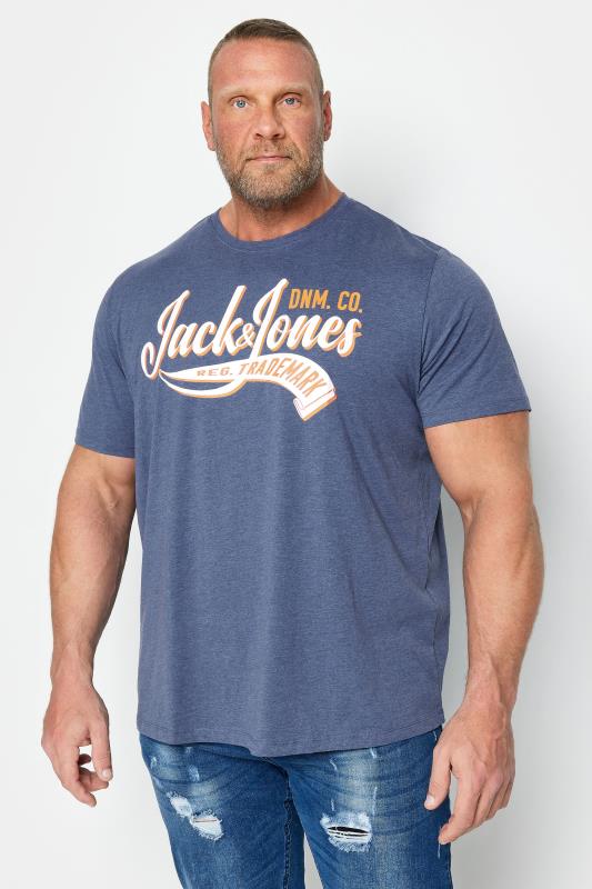 JACK & JONES Big & Tall Blue 'Trademark' Logo T-Shirt | BadRhino 1