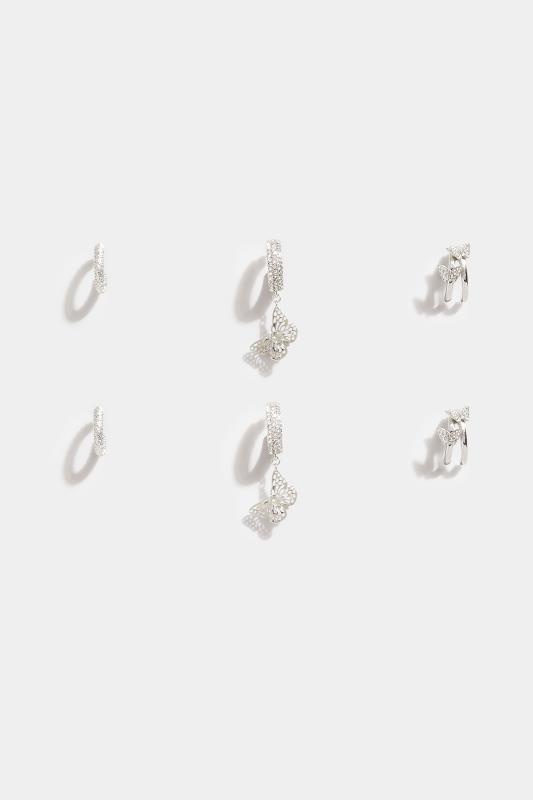 Tall  Yours 3 PACK Silver Diamante Butterfly Earrings