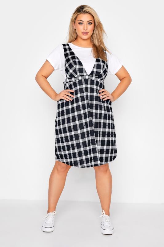LIMITED COLLECTION Curve Black & White Check Pinafore Dress 1
