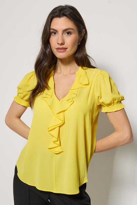 M&Co Yellow Frill Front Short Sleeve Blouse | M&Co 1
