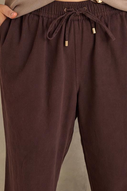 EVANS Plus Size Chocolate Brown Cotton Wide Leg Trouser | Evans 5