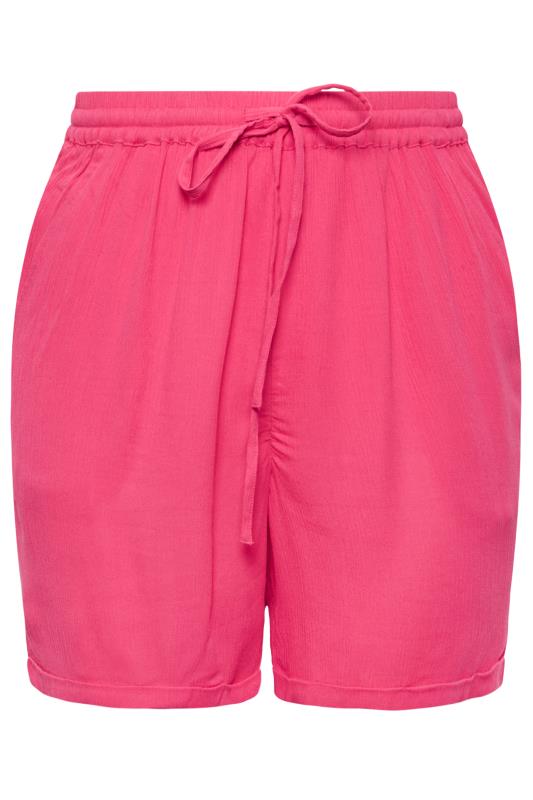 LIMITED COLLECTION Plus Size Curve Hot Pink Crinkle Shorts | Yours Clothing  5