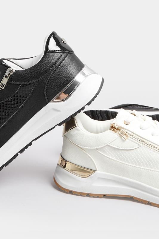 White & Gold Zip Detail Trainers In Wide E Fit | Yours Clothing  6