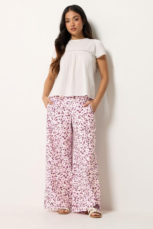  PixieGirl Petite Pink Animal Print Cotton Wide Leg Trousers