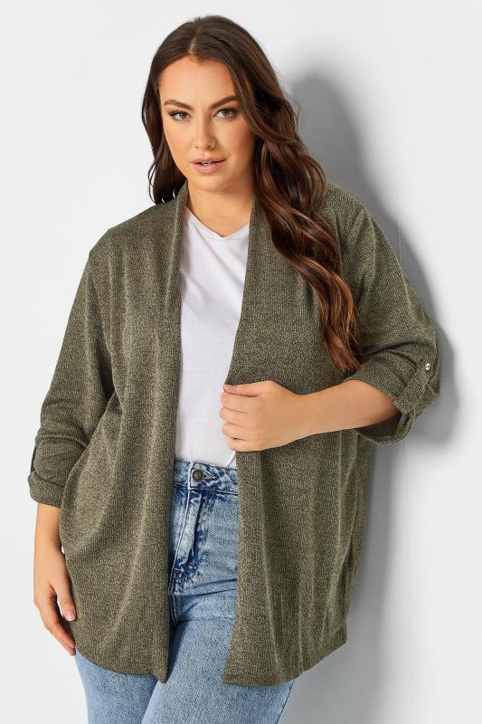 Plus Size  YOURS Curve Khaki Green Ribbed Textured Cardigan