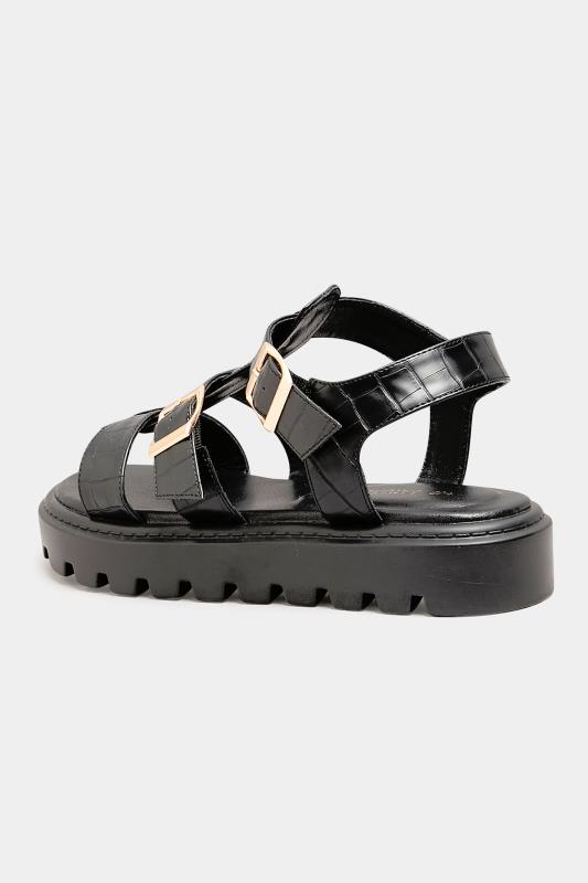 LIMITED COLLECTION Plus Size Black Croc Gladiator Sandals In Extra Wide Fit | Yours Clothing 4