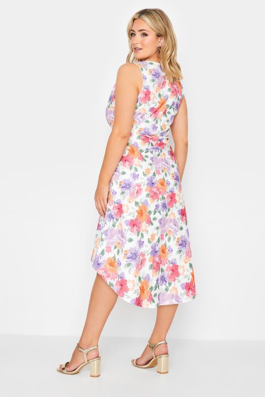 YOURS PETITE Plus Size White Floral Dipped Hem Midi Dress