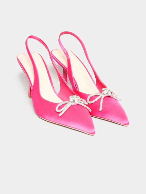 LTS Hot Pink Diamante Slingback Court Shoes In Standard D Fit 1
