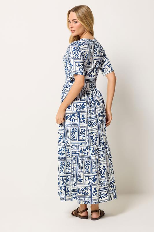 M&Co Blue Leaf Print Tiered Cotton Maxi Dress | M&Co 2