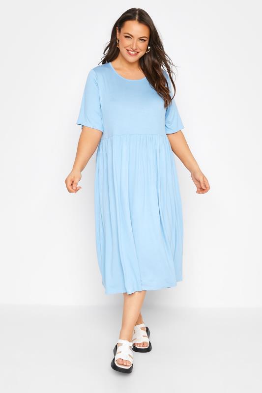 LIMITED COLLECTION Plus Size Light Blue Midaxi Smock Dress | Yours Clothing  2