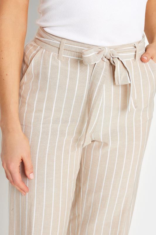 LTS Tall Women's Stone Brown Stripe Linen Wide Leg Trousers | Long Tall Sally 4