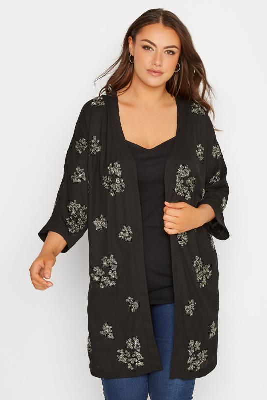 Plus Size  LUXE Black Embellished Kimono