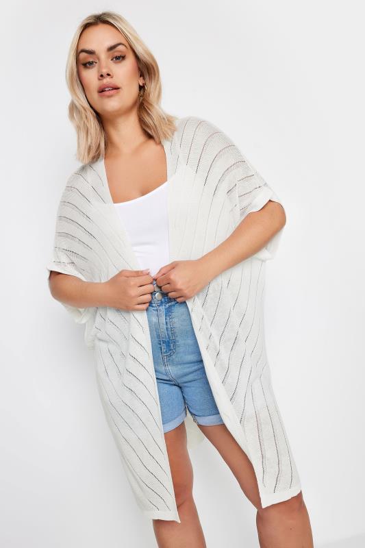 YOURS Plus Size White Chevron Detail Cardigan | Yours Clothing 1