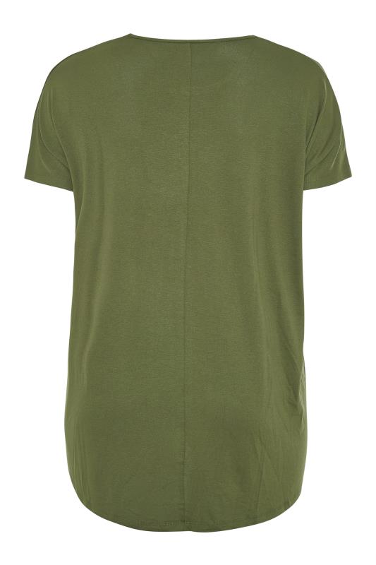 Curve Khaki Green Grown On Sleeve Dip Back T-Shirt_BK.jpg