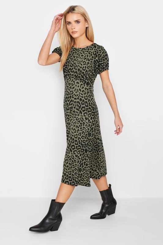Petite Green Leopard Print Midi Dress | PixieGirl 1