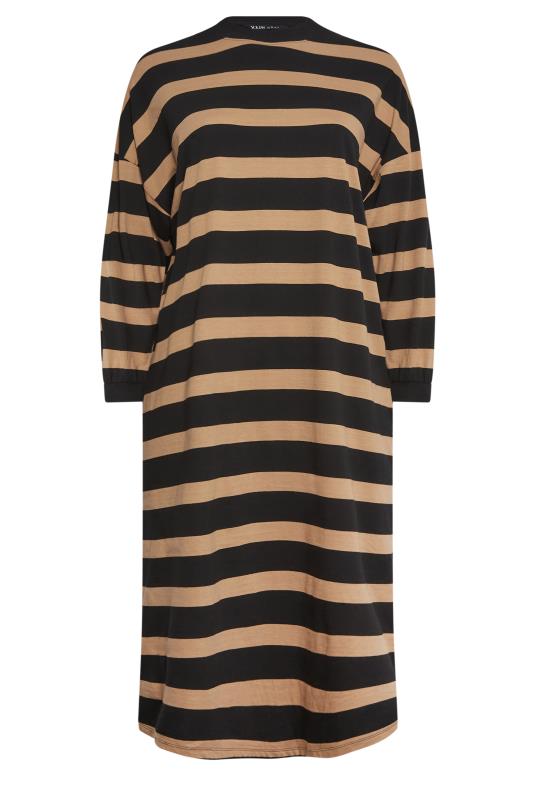 YOURS Plus Size Beige Brown Stripe Print Oversized T-Shirt Dress | Yours Clothing 7