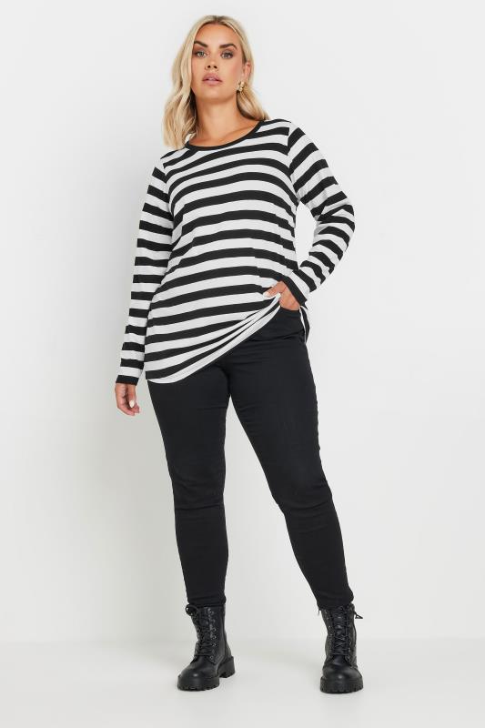 YOURS Plus Size Black & White Stripe Print T-Shirt | Yours Clothing  2