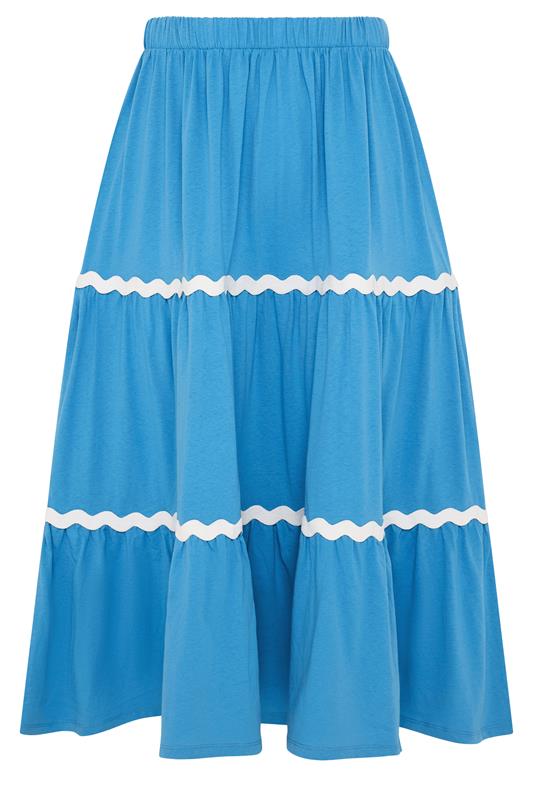 YOURS Plus Size Blue Wavy Detail Tiered Maxi Skirt | Yours Clothing 5