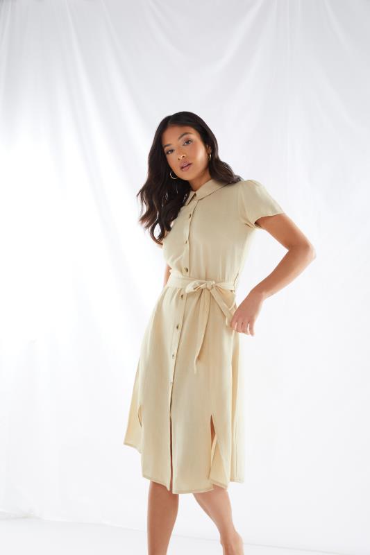 PixieGirl Stone Brown Linen Blend Button Through Dress | PixieGirl 2